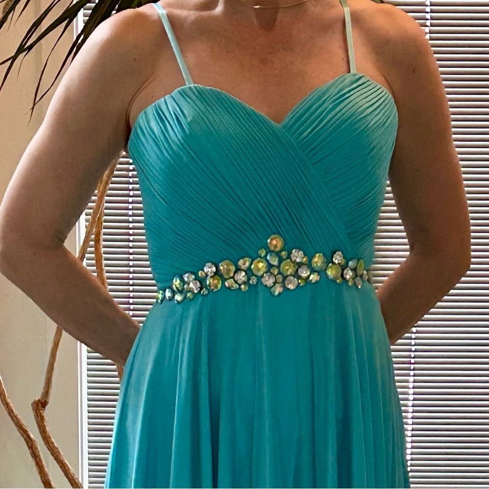 Alyce Paris Blue Embellished Strapless Gown for Prom